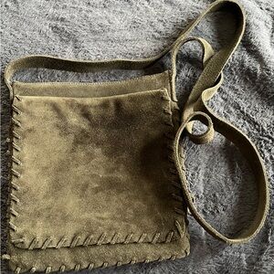 Olive Suede Whipstitched Crossbody Bag